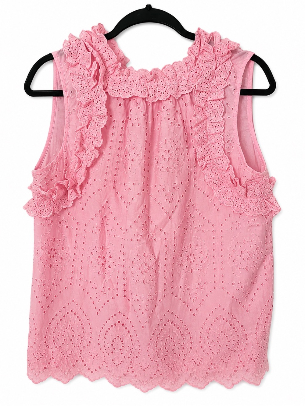 NWT Crown &‎ Ivy Pink Eyelet Ruffle Sleeveless Blouse Top Cottagecore Cotton S